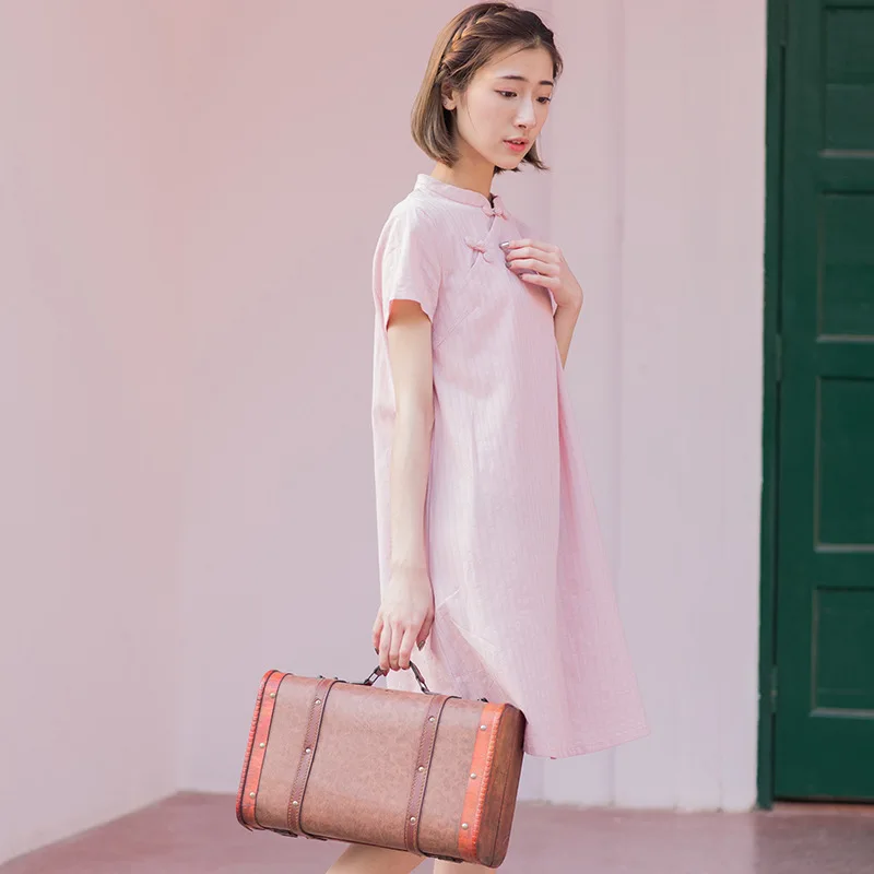 Spot new poetic 2018 summer show thin cotton loose medium long improved qipao dress woman with short sleeves | Женская одежда