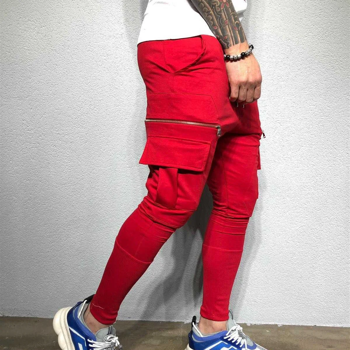 

2021 Summer New Men's Multi-pocket Pants European and American Fashion Sports Running Casual Stitching Cotton Trousers