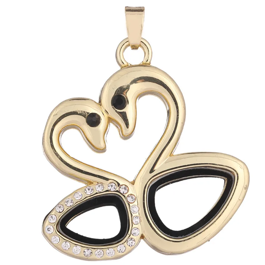 1 шт. двойной лебедь животные стразы память плавающий медальон амулеты