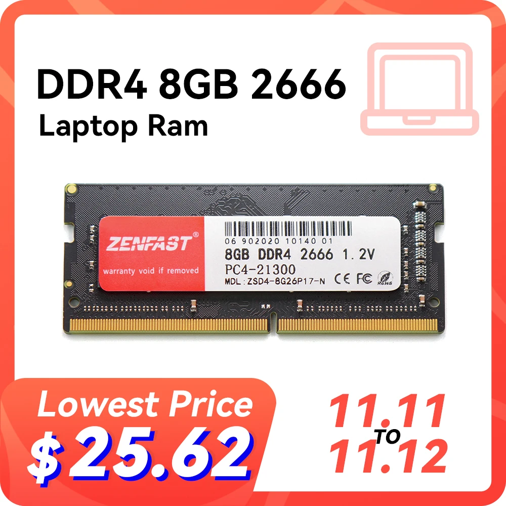 ZENFAST DDR3 DDR4 8GB 4GB 16GB Laptop Ram 1333 1600 2133 2400 2666MHz 204pin Sodimm Notebook Memory