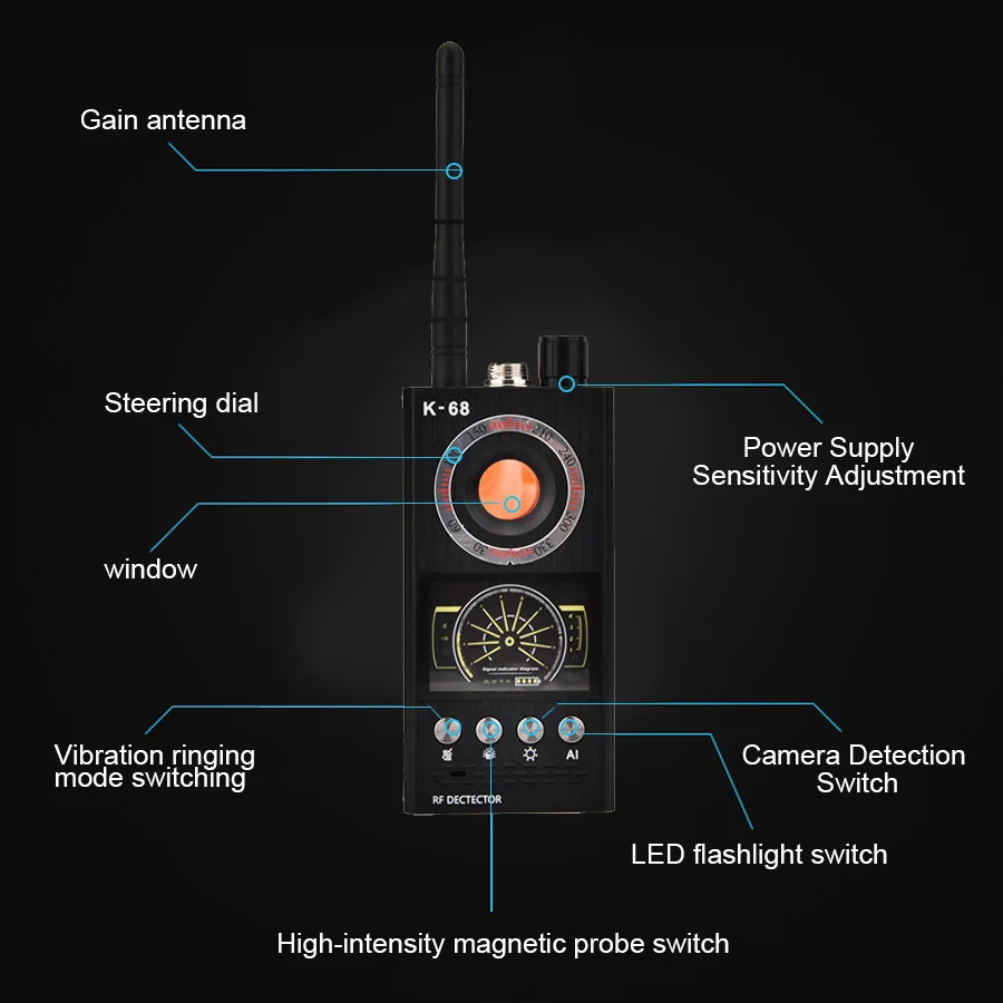 K68 RF сканер детектор шпионаж камера искатель ошибка детектор Wi-Fi сигнал gps радио телефон устройство Finder Личная защита безопасности