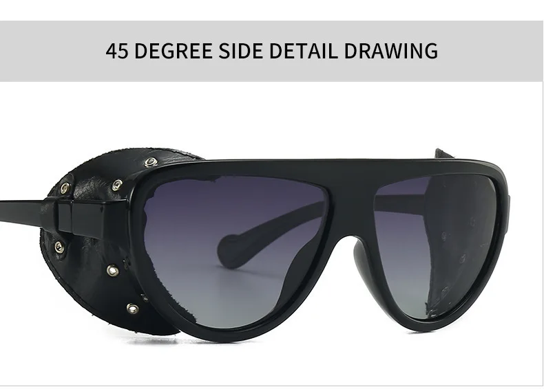 Steampunk Black Pu Leather Frame Polarized Sunglasses For Men Vintage Luxury Brand Round Punk Sun Glasses Women Chic Eyewear New