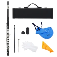 m mbat silver key cupronickel flute 16 holes closed hole c tone black flute woodwind instrument with leather case cleaning cloth
