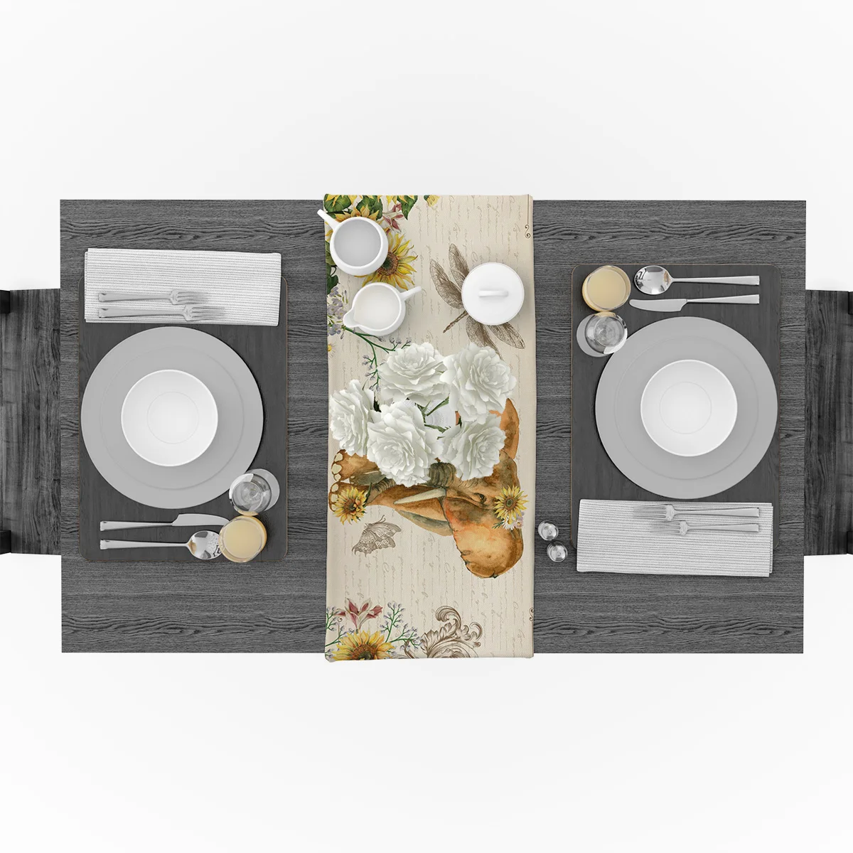 Винтажный настольный бегун со слоном и подсолнухом для свадебной вечеринки