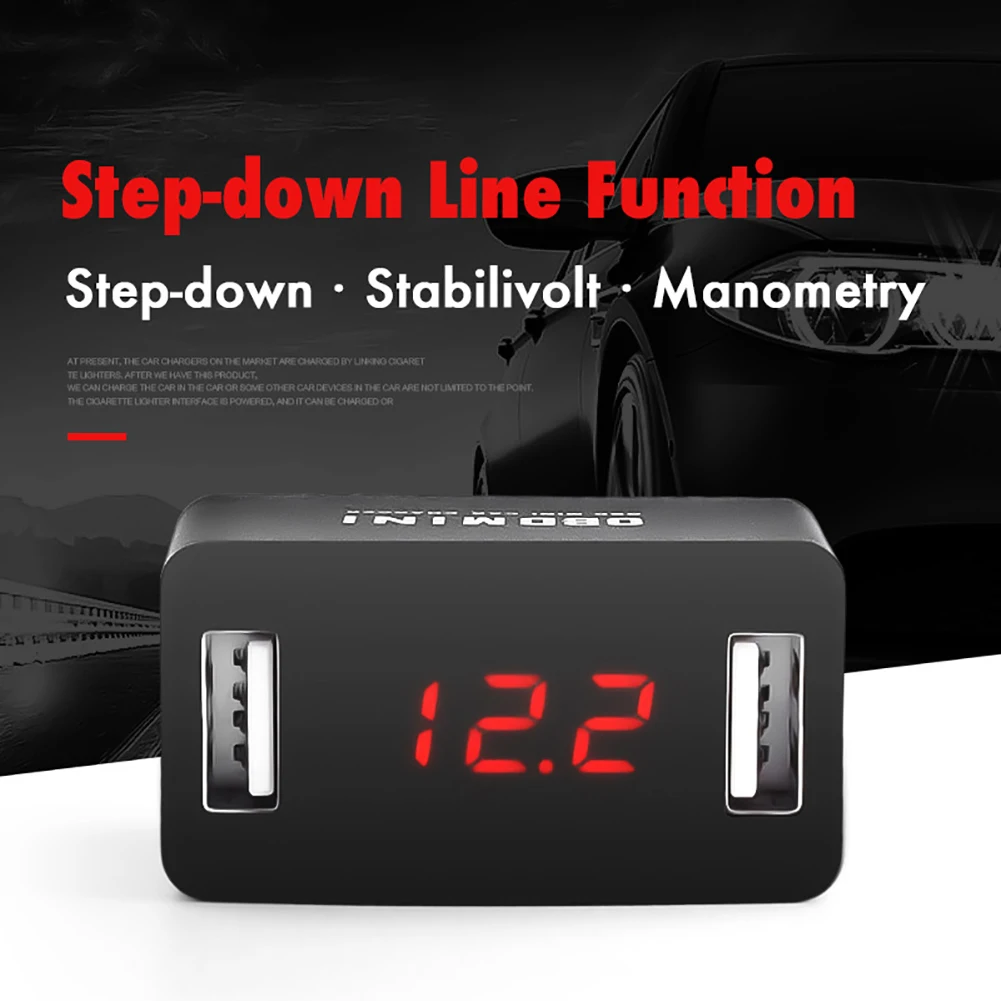

USB Car Charger Total 12/24V OBD Adapter Dual USB with Digital Voltmeter Phone Charger For iPhone13 12 Pro Huawei Xiaomi Samsung