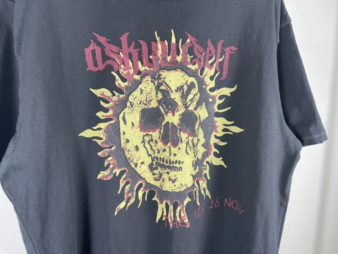 

ASKYURSELF Sun T-shirt 2021 Men Women 1:1 High Quality Flame Skull Graphic Print ASKYURSELF Tee Vintage Tops Oversize Washed