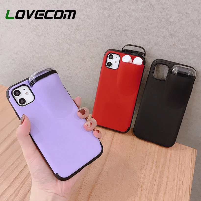 Solid Color Airpods Box Phone Case For iPhone 11 Pro Max XR X XS 7 8 6S Plus Hard PC Shell Full Body Back Cover | Мобильные телефоны