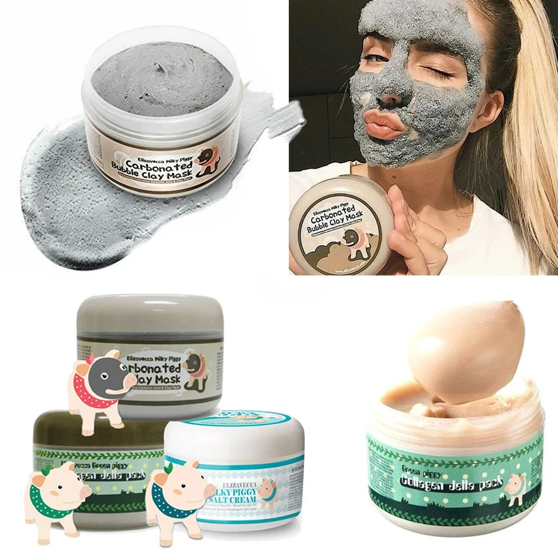 

100g Elizavecca Milky Piggy Carbonated Bubble Clay Mask Green Piggy Collagen Jella Pack Aqua Brightening Mask Korea Facial Mask