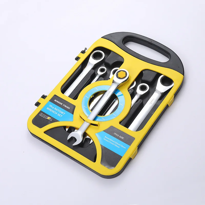 

7 Pieces Flex Head Combination Ratcheting Wrench Set Chrome Plated Steel Car Hand Tools Socket Key Ratchet Spanner Set