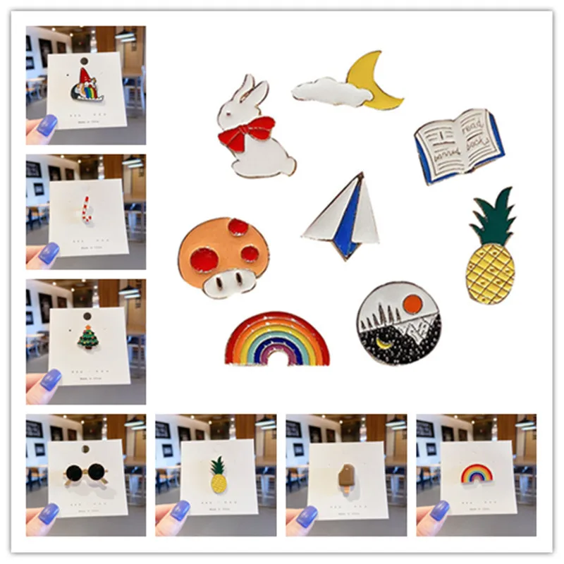 Модная Радужная эмалированная заколка с отворотами из мультфильма фрукты еда