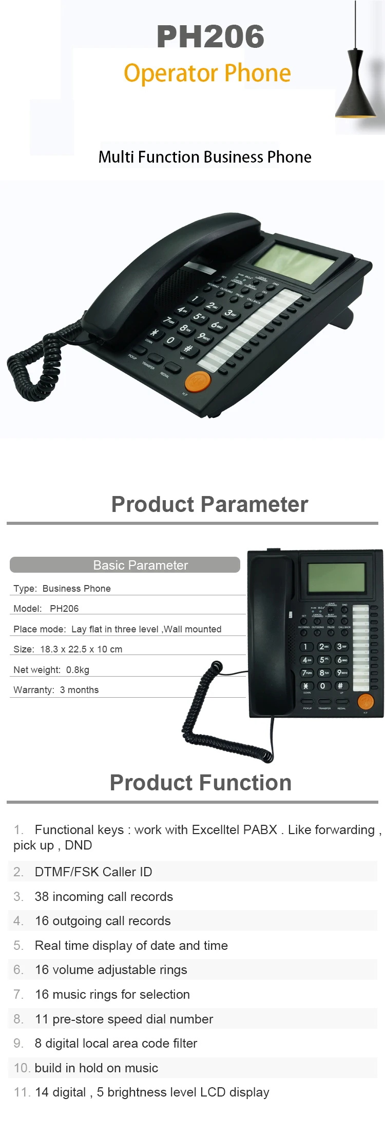 EXCELLTEL экономичная PBX система CS+ 416 с аналоговым телефоном PH206