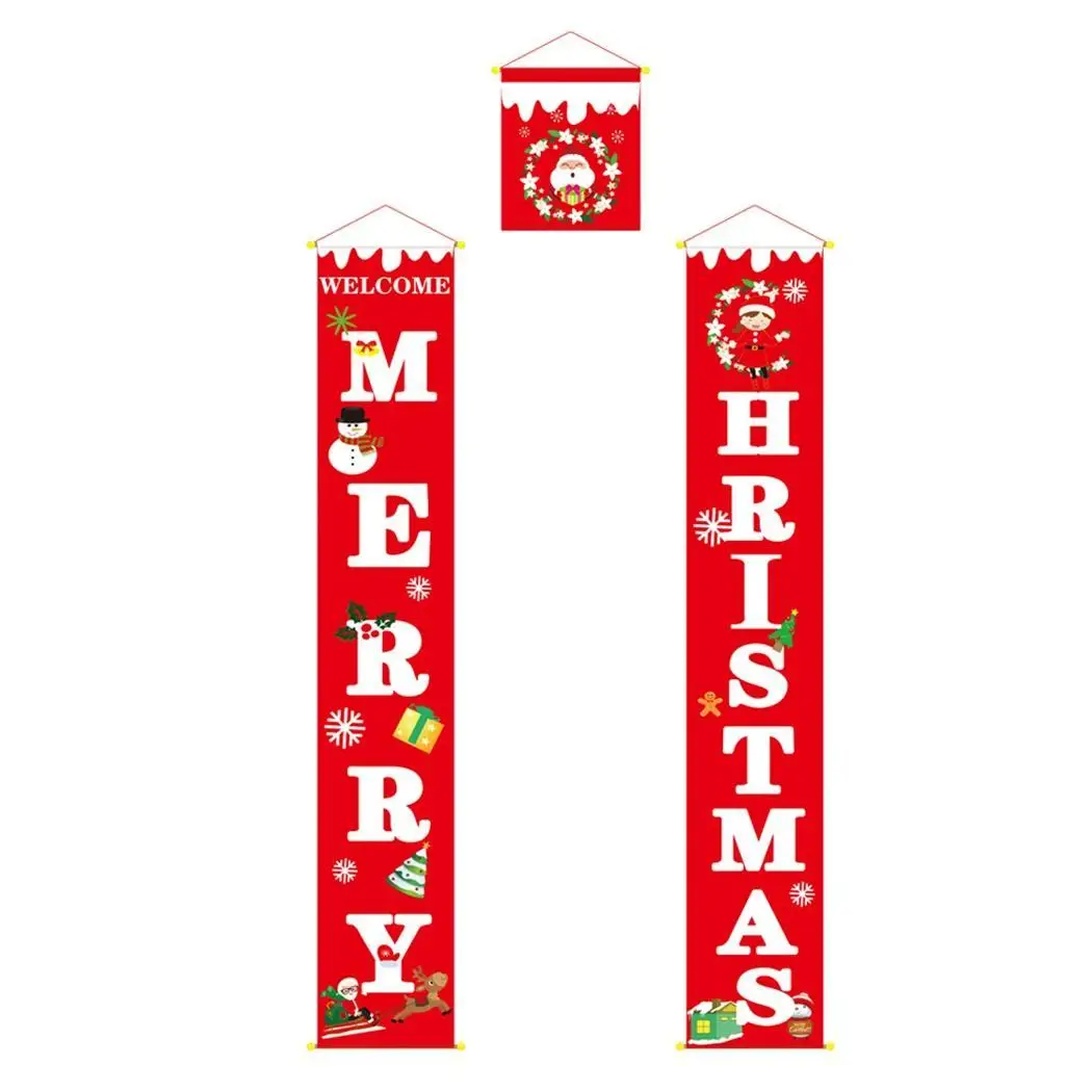 Christmas Banner Front Door Welcome Hanging Sign Red/Green/Blue Festival Party Set of (3Pcs) Decor | Дом и сад