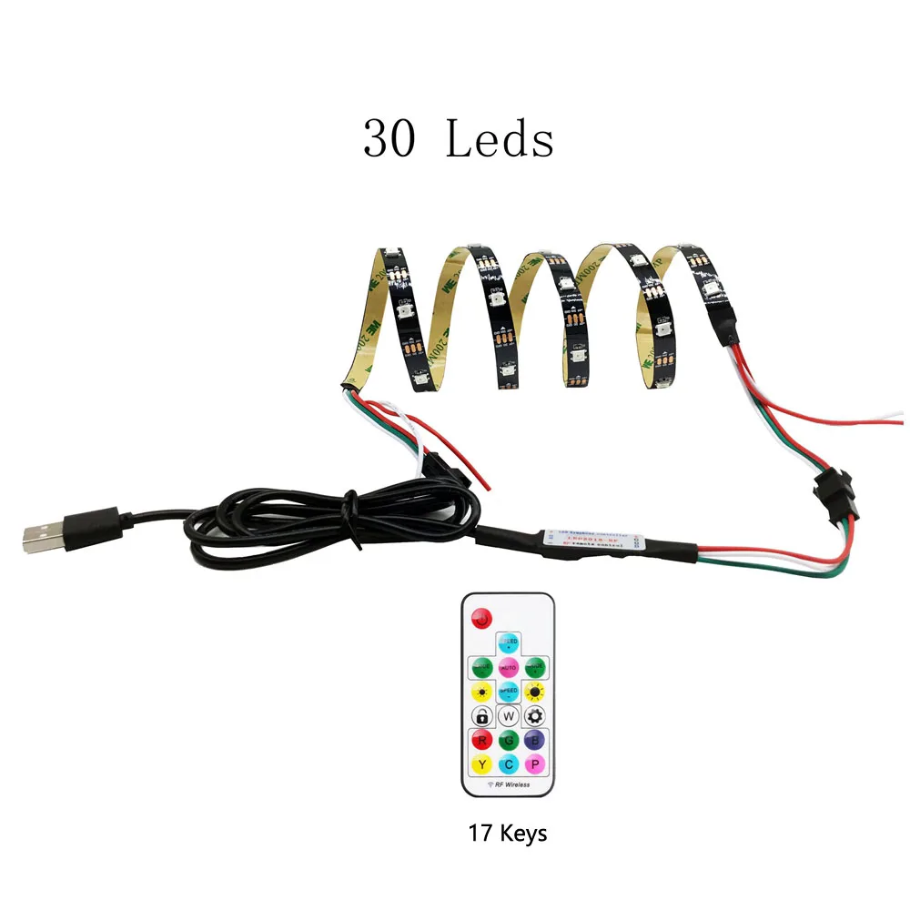 Светодиодная лента RGB WS2812B с USB Адресуемая Пиксельная пульт дистанционного