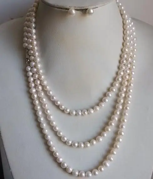 Favorite Pearl Necklace Earrings Jewelry Set 64inches Long Real Freshwater Pearls Jewelry 925 Silver Stud Earrings Lady Gift