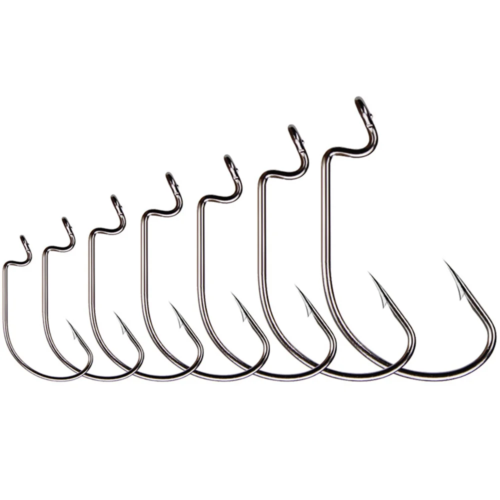 

50/100 Pcs/Lot Fishing Hook High Carbon Steel Wide Crank Offset Fishhook For Soft Lure Bass Barbed Carp Fishing Tackle Worm Hook
