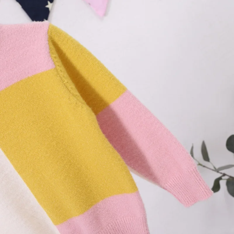 Autumn Winter Toddler Boys Sweater Baby Knitwear Tops Plaid Patchwork Kids Pullover Girls Clothes RT163