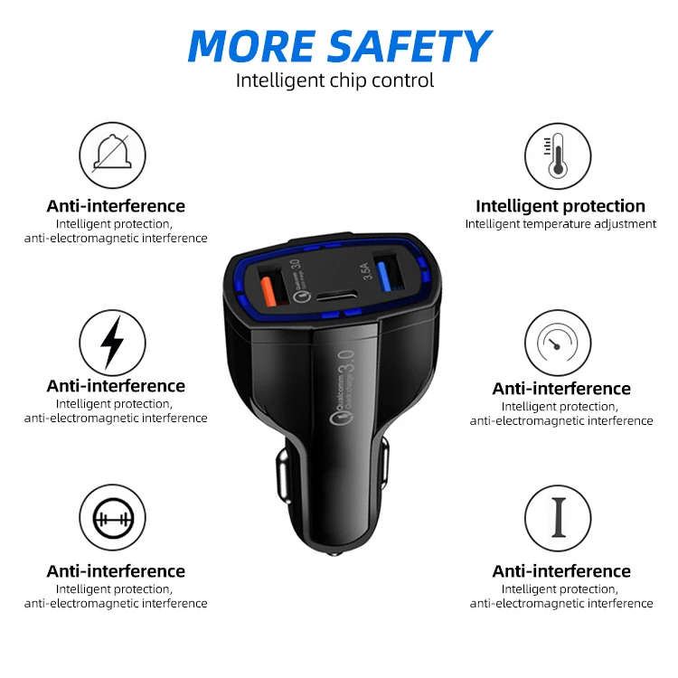 Автомобильное зарядное устройство FONKEN USB C 3 в 1 быстрая зарядка QC3.0 - купить по