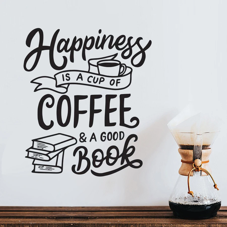 

Reading Room Books Wall Decal Quote Happiness Is A Cup Of Coffee A good Book Vinyl Wall Stickers Study Reading Room Decor Z853