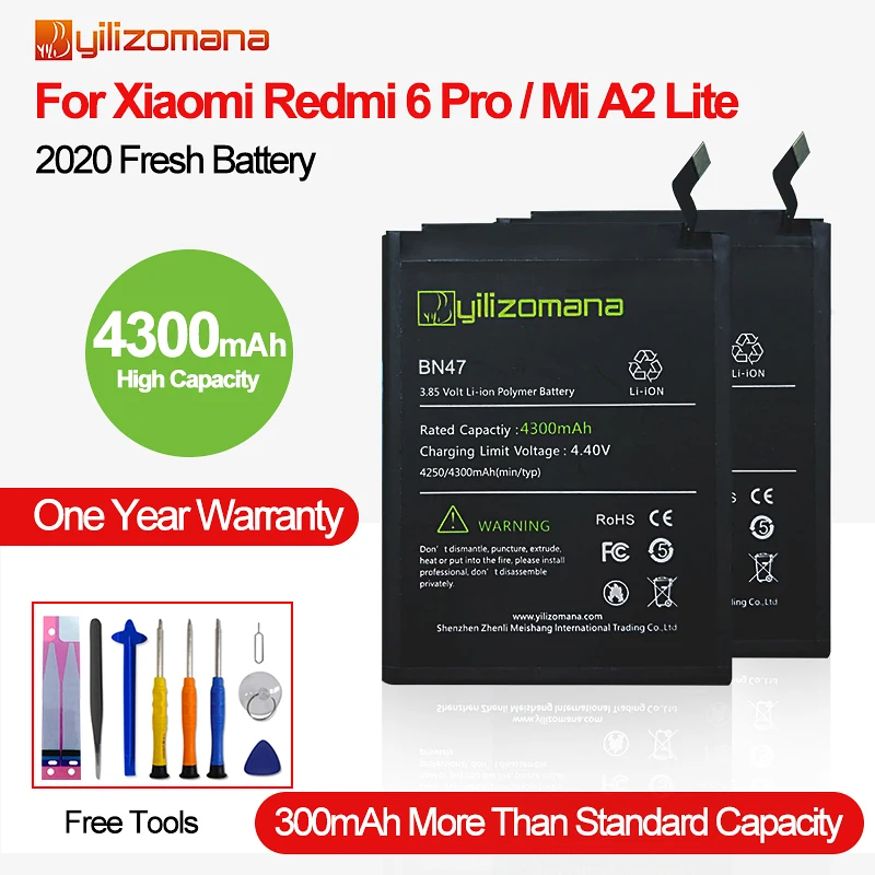 Аккумулятор YILIZOMANA BN47 для Xiaomi Redmi 6 Pro / Mi A2 Lite 4300 мАч|Аккумуляторы мобильных