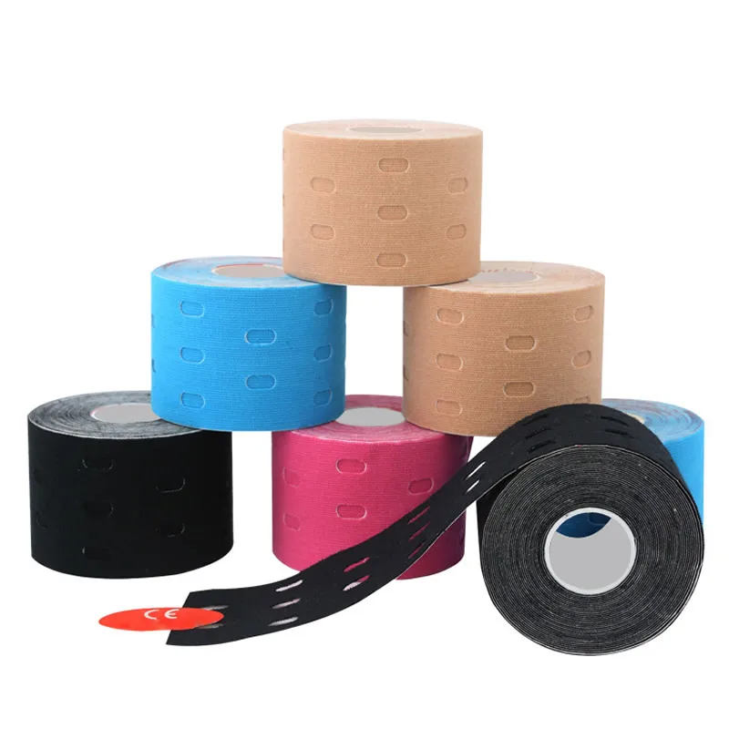 

3/6 Rolls Punched Kinesiology Tape Breathable Elastic Perforated Sports Tape Stress Pain Relief Muscle Support Athletic Tape
