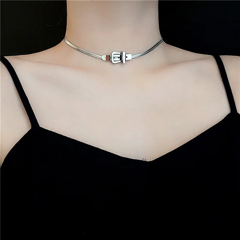 2021Fashion Stainless Steel Watch Belt Buckle Choker Necklace for Women Cool Sexy Chain Chokers Neck High Quality Gothic Jewelry