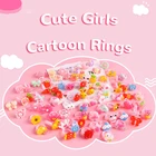 10 шт.лот Детские Мультяшные кольца в виде конфет, цветов, животных, банта, набор колец, смешанные кольца на палец, детские игрушки для девочек