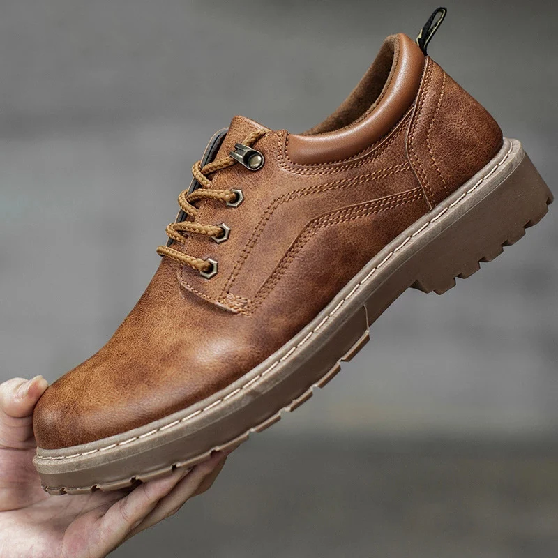 

2021 New Fashion Men Casual Leather Shoes Men Martins Leather Shoes Work Safety Shoes Winter Waterproof Ankle Botas Lace-Up