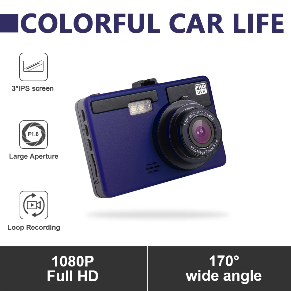 

Dash Cam Full HD 1080P 3 Inch IPS Car DVR Vehicle Camera Front HD 1080P Night Vision Video Recorder G-sensor Parking Mode WDR