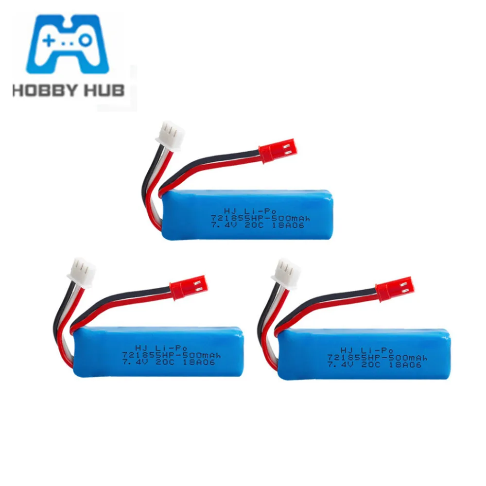 Литий-Полимерный Аккумулятор 7,4 в 500 мАч для WLtoys A202 A212 A222 A232 A242 A252 4WD, высокоскоростная игрушечная машинка с пультом дистанционного управления, Аккумулятор 7,4 В 721855HP