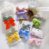 2pcsset printing bow hair grips for girls sweet cute chiffon hair pins barrettes beautiful hair accessories
