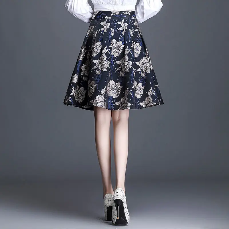 

Print A-line skirt women's summer 2020 new high waist pleated skirt show thin large size pompous skirt autumn skirt
