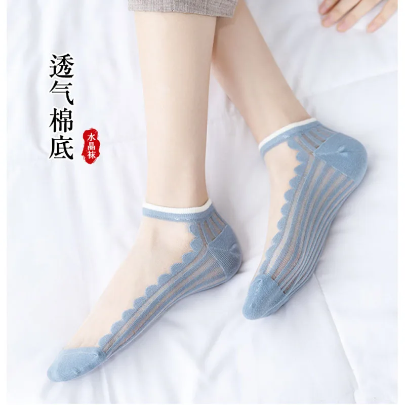 

New Fashion Socks Women Transparent Bear Glass Invisible Slipper Low Cut Ankle Cotton Female Comfort Sox Summer 2020
