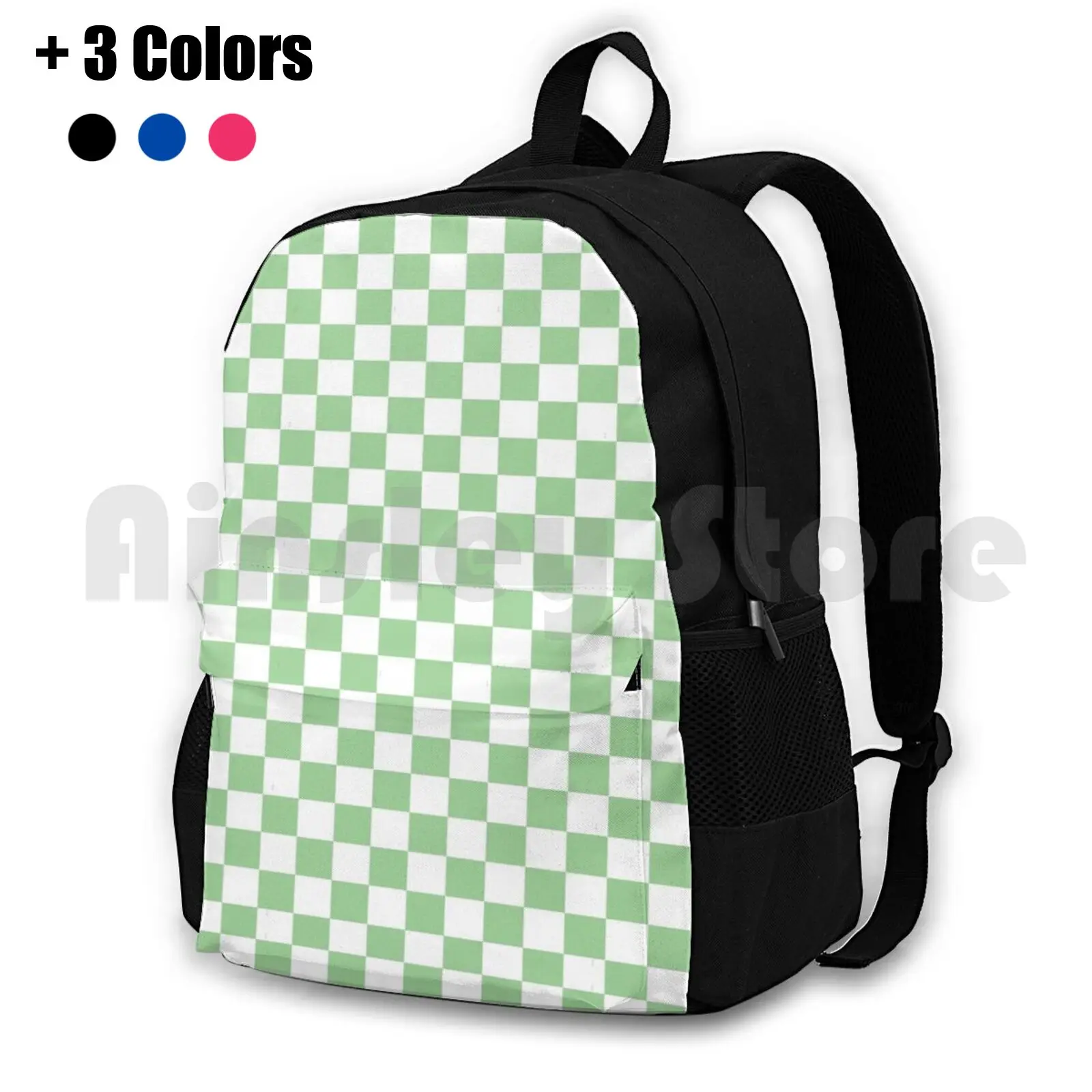 

Green Checkerboard Outdoor Hiking Backpack Waterproof Camping Travel Green Checkerboard Grid Love Cute Beauty Aesthetic Vsco