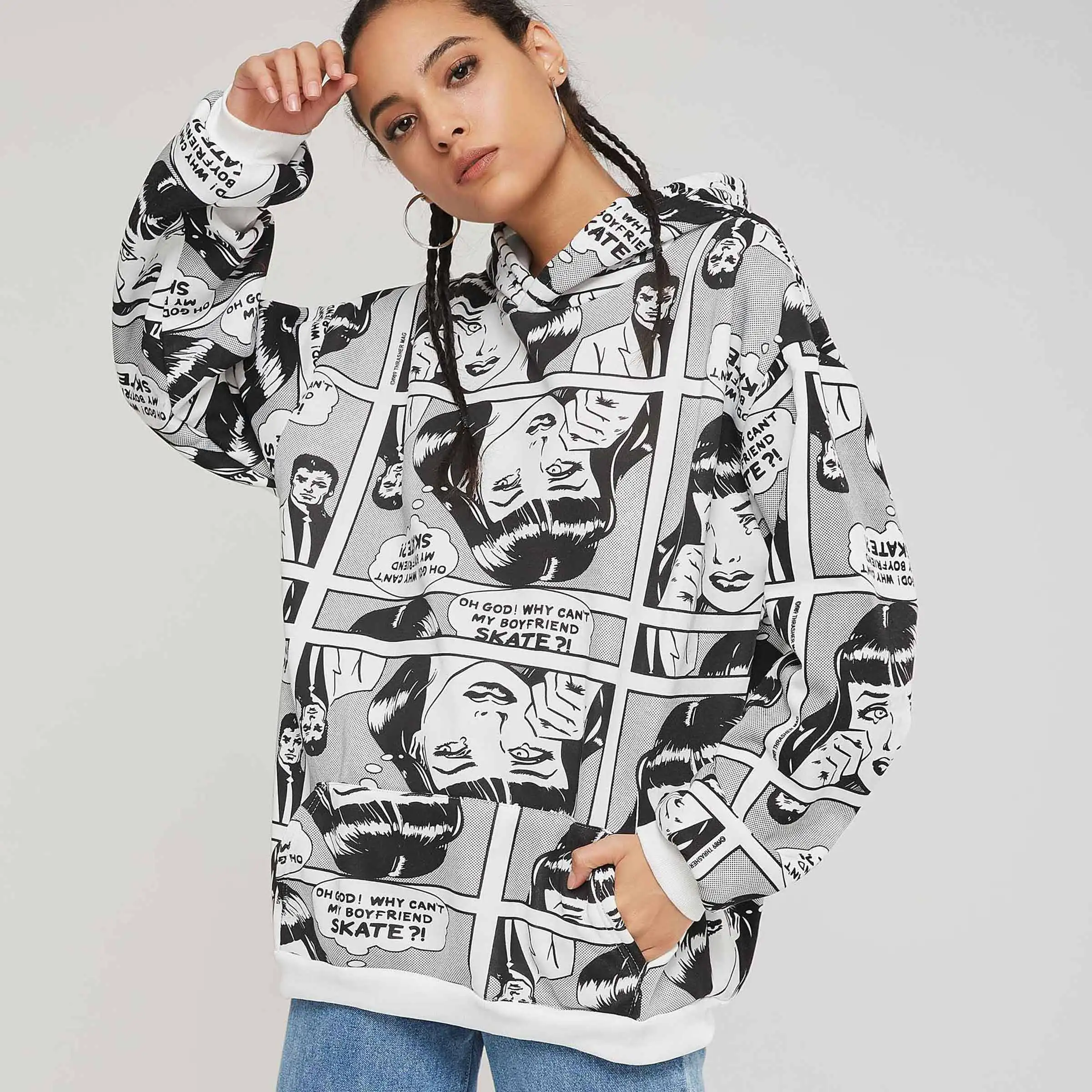 Толстовка Женская повседневная белая с капюшоном в стиле хип хоп|Женские