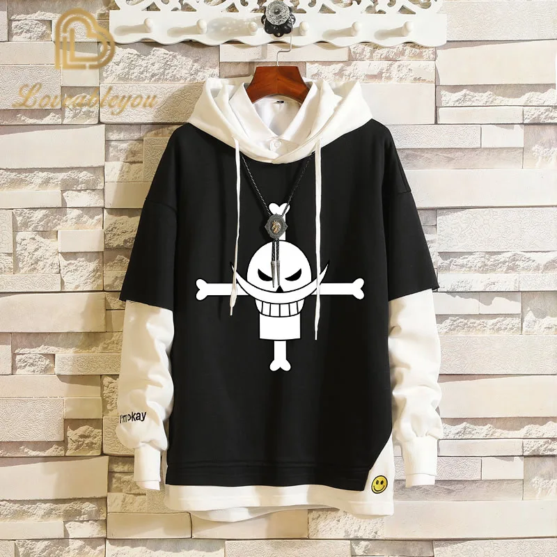 

Anime One Piece Luffy Ace Sportswear Sweatshirts Top Fake Two Piece Cosplay Costumes Hoodie Women Men