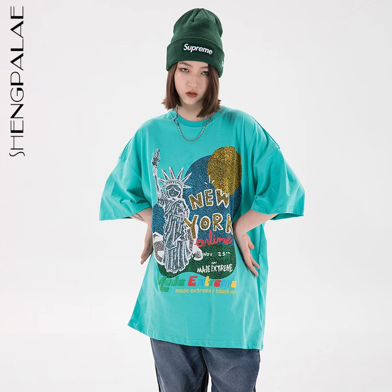 SHENGPALAE базовые Топы в стиле хип хоп с мультяшным принтом Новинка лета 2021 футболка