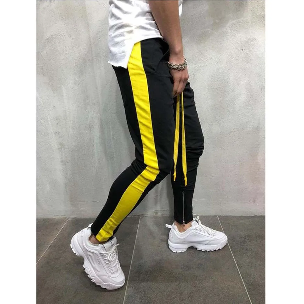 Мужские спортивные брюки с полосками сбоку длинные для фитнеса джоггеры штаны