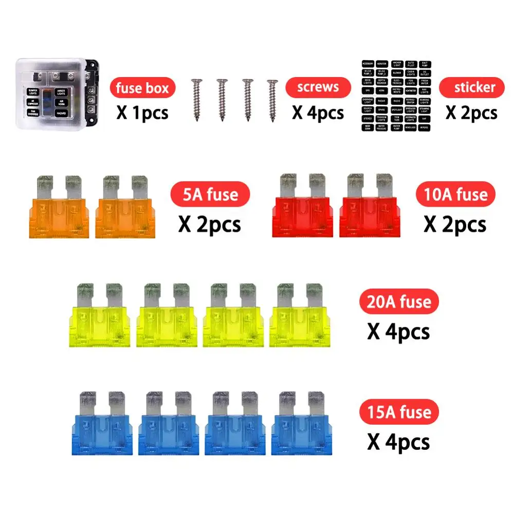 Automotive 12V/24V 6-Way LED Blade Holder Fuse Box Block Case with Negative for Auto Car Boat Marine Trike | Автомобили и