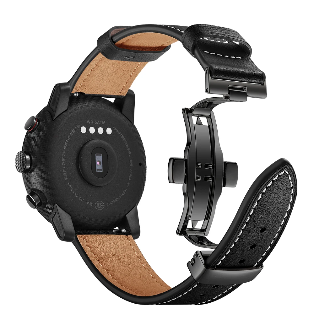 Butterfly buckle Leather Band for Xiaomi Huami Amazfit GTS / GTR 47mm 42mm Watch Strap for Amazfit Bip/ Stratos 3 Bracelet bands