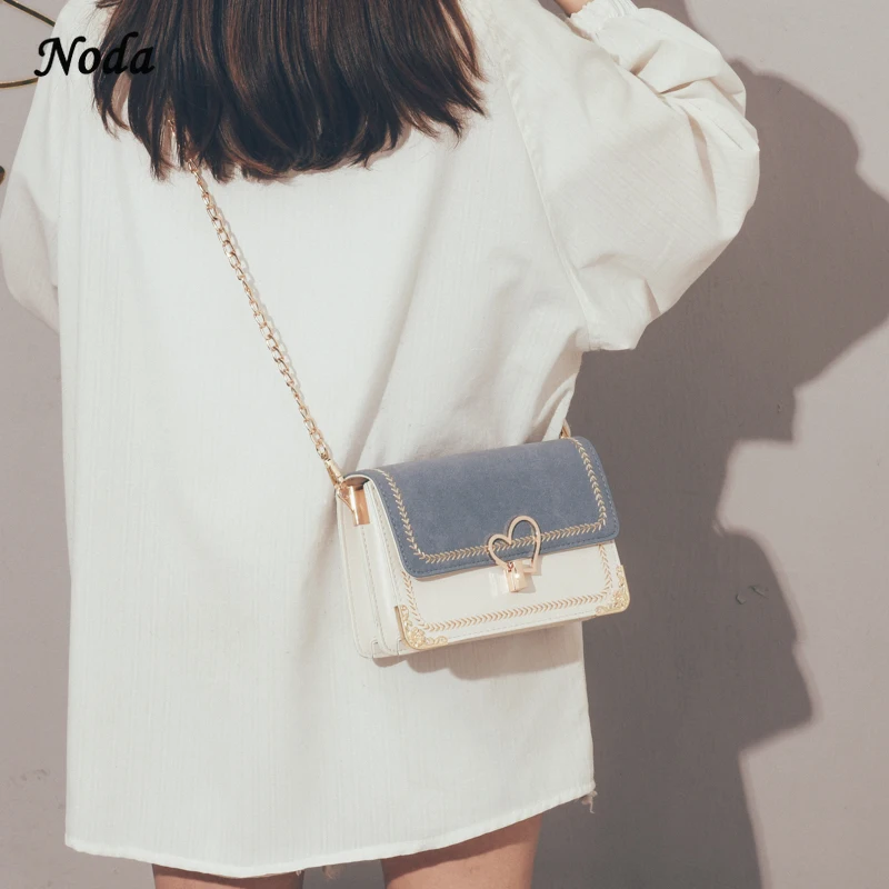 

Korean Lock Mini Square Bag Women 2021 Spring New Embroidered Bag Color Stitching Wild Shoulder Bag Student Mobile Phone Bag