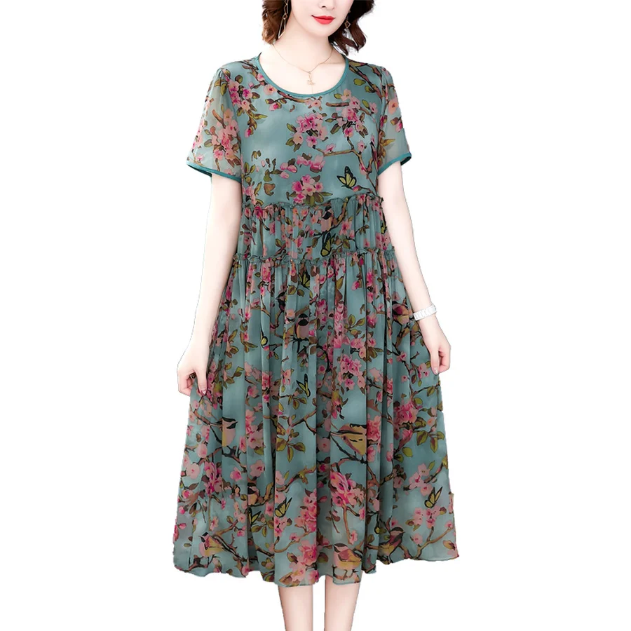 

2021 Vintage Floral Chiffon Boho Midi Dresses Summer 4XL Plus Size Print Beach Maxi Sundress Classy Women Bodycon Party Vestidos