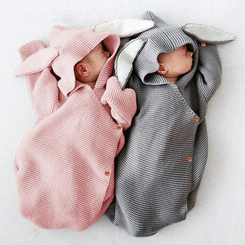 Baby Sleeping Bags for Stroller Winter Warm Toddler Infant Swaddle Wrap Autumn Rabbit Knitted Envelopes For Newborn Kids 0-1Y