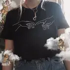 Женская футболка с принтом Микеланджело, руки творения Адама, черные повседневные топы