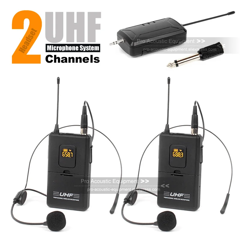 2-канальная Беспроводная микрофонная система УВЧ гарнитура головной микрофон