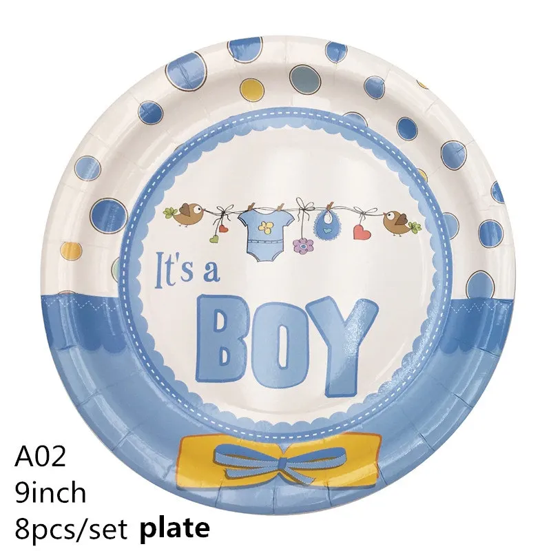 plate A02 Украшение для детского душа DIY скатерть, бумажная тарелка, чашка, посуда для маленьких мальчиков и девочек, на день рождения, пол, открытые вечерние принадлежности для малышей - Цвет: plate A02