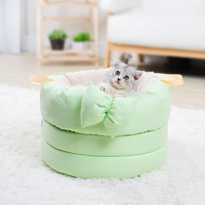 Green Зимняя теплая Толстая глубокая кровать для домашних животных кровать для кошек кровать для домашних животных спальный плюшевый круглый дом уютный кошачий наполнитель гнездо коврик - Цвет: Green