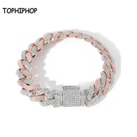 tophiphop 14mm big box buckle miami cuban chain bracelet two color zircon gold silver mens cuban chain hip hop jewelry gift box
