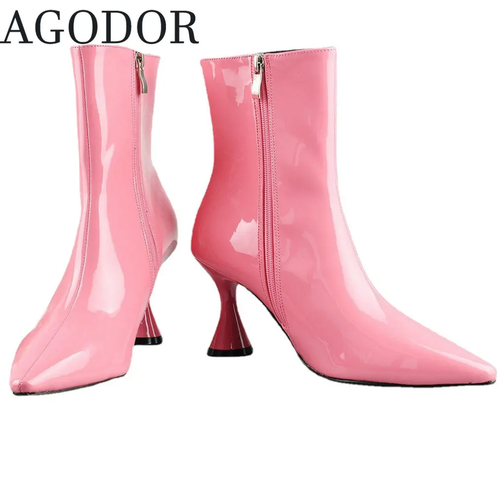 

Женские ботильоны из лакированной кожи с острым носком, на высоком каблуке