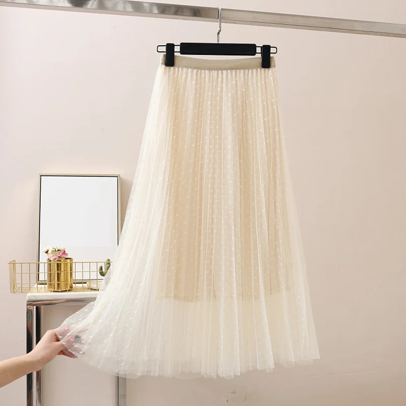 Новые летние белые тюлевые юбки для женщин элегантные кружевные сетчатые