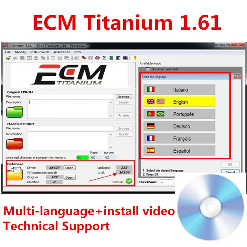 ECM Titanium V1.61 Software with 26100 Driver ECU Multi-language With 18259+DRIVER with install video support remote install